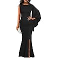 YMDUCH Women's Elegant One Bell Sleeve Side Split Long Paty Mermaid Formal Dress