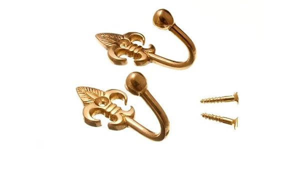 Curtain Tie Back Hold Back Hooks Fleur De Lys Ball End Brass