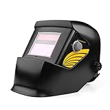Flexzion Auto Darkening Welding Helmet Solar Powered Weld/Grind Selectable Mask Tool Vivid Black Face Protector for Arc Tig Mig Grinding Plasma Cutting with Adjustable Shade Range 9-13
