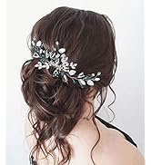 Jeairts Leaf Bride Wedding Hair Comb Silver Rhinestone Bridal Hair Pieces Glitter Green Crystal W...