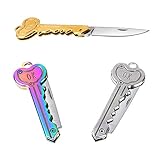 EDO 3 Pcs Cute Keychain Folding Pocket Knife, Self Defense Camping Outdoor Survival Folding Knife Mini Key Shaped Knife Gift(Multicolor, Gold, Silver)