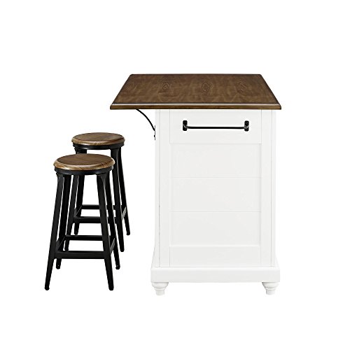 Dorel Living Kelsey Kitchen Island with 2 Stools, White Pricepulse