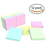 Mestron 4 Candy Colors Sticky Notes, 12 Pads/Pack, 100 Sheets/Pad, 3 in x 3 in Self-Stick Notes Easy to Post