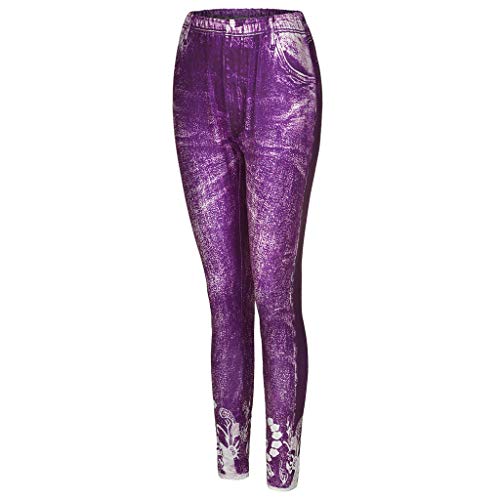 iYYVV Women Fancy Printed Yoga Fitness Leggings Running Gym Stretch Sports Pants Trousers Purple
