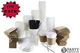 {120 COUNT} JUMBO Pack White Coffee Cups | Insulated Disposable Hot Cups with Lids, Sleeves & Stirrers for Tea, Chocolate | Perfect for To-Go&nbsp;Travel Mug, Parties and More | Size 12 Ounce | 120 Sets