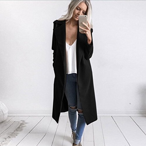 Hot Sale! Napoo Women Long Coat Winter Lapel Parka Jacket Solid Cardigan Overcoat Outwear (S, Black)