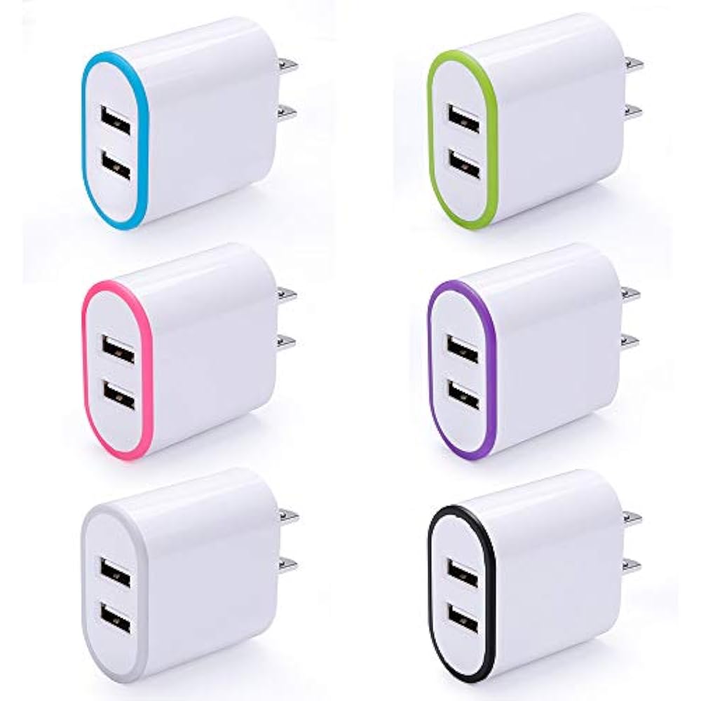 USB Wall Charger, 6 Pack Fast Charging Block With 2 Ports Brick Phone