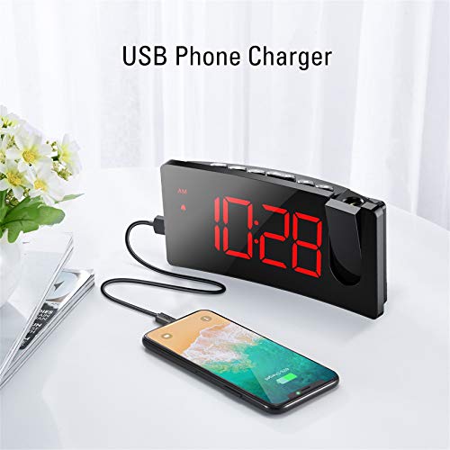 PICTEK Projection Alarm Clock, 4 Dimmer, Digital Clock with USB Phone