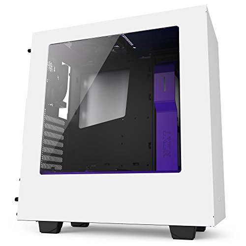 NZXT S340 Compact ATX Mid-Tower Case with All-Steel Panels - Matte White + Purple