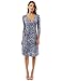 PattyBoutik Women Faux Wrap A Line Dress (Navy Blue and White10 Small)