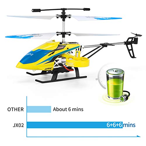JJRC Helicopter with Remote Control, JX02 Helicopter 4 Channel with Side Propellers for Fly Sideway Altitude Hold with 3 Batteries in 18 Minutes Crash Resistance RC Toy Helicopter Gift (Yellow)