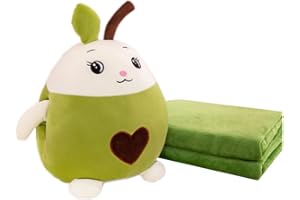 YUDONG Kids Stuffed Animal Travel Blanket and Pillow Set, Adorable 3 in 1 Multifunctional Fruit Plush Pillow with Hand Warmer Design, Perfect for Travel, Camping, Car, Home and Office (15") (Green)