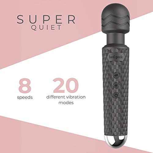 Wireless Full Body Wand Massager bed geek Handheld Waterproof Massager 20 Vibration Patterns 8 Speeds for Stress Relief in Black