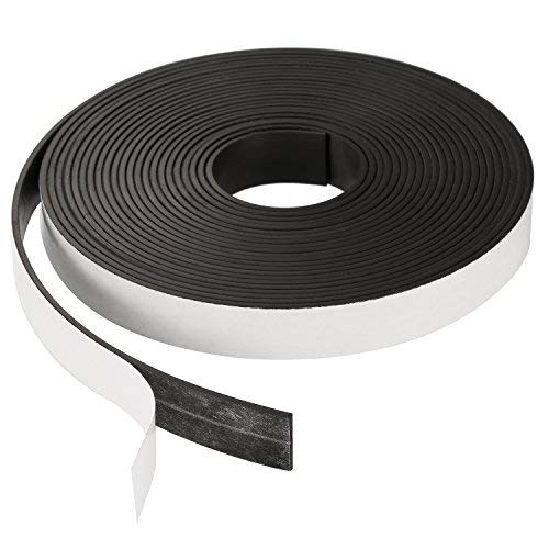 Roll of Self-Adhesive Flexible Magnetic Tape for DIY Projects and Dry Erase Boards, 1/16 Inch Thick by 1/2 Inch Wide by 197 Inch Long