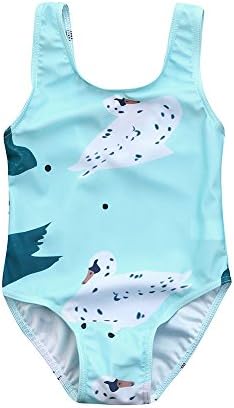 Fartido Infrant Baby Girl Swimsuits Cartoon Goose Print Sky Blue Swimwear