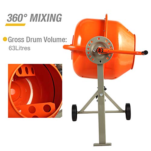 2-1/5 Cu Ft Electric Concrete Cement Mixer Mortar Mixing Stucco Seeds Portable Barrow Machine,Orange