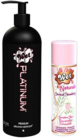 Wet Platinum Premium Lubricant 15.7oz/445g (XL) and Wet Naturals Sensual Strawberry Gel Lubricant - 3.3oz/93g