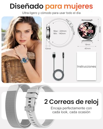 Fitonme Women's Smart Watch Calls, 1.27 Inch HD Curved Screen, SpO2 Sleep Heart Rate Monitor, 120+ Sports Modes, Waterproof IP68, Women's Smartwatch for Android iOS (Silver)