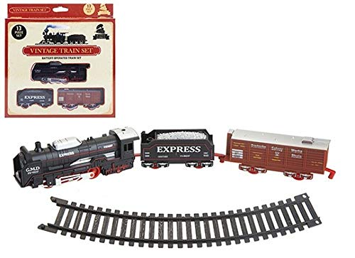 PMS Vintage Train & Track Set 13 Pieces Classic Retro Electric Toy Train With Tracks | Battery Operated