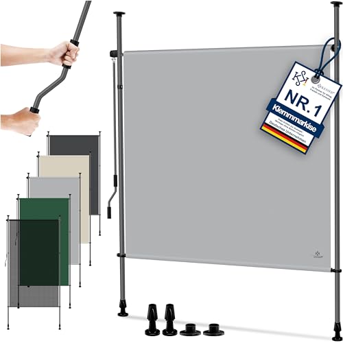 KESSER® Klemmmarkise 100x310 cm, Garten Balkon Sichtschutz wetterfest, Wind- & Sonnenschutz, Senkrechtmarkise mit Handkurbel ohne Bohren, Ausziehbar,