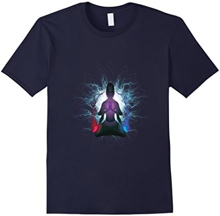 Mens Spiritual Power Duality Ying Yang Meditator Art on T-shirt Large Navy