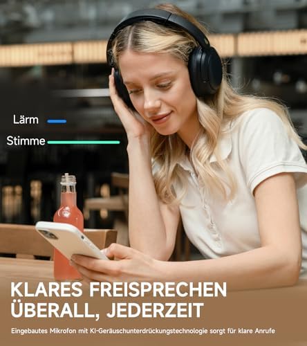 W800BT Pro Hybrid ANC Kopfhörer, Hi-Res Audio, 45Std. AKKU, Schnelles Aufladen, Faltbar, Kabellose Over-Ear Bluetooth 5.4 Kopfhörer - Schwarz