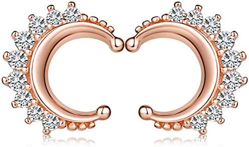 Yumilok Jewelry 925 Sterling Silver Rose Gold Plated Cubic Zirconia Moon Stud Hypoallergenic Earring for Women/Ladies/Girls