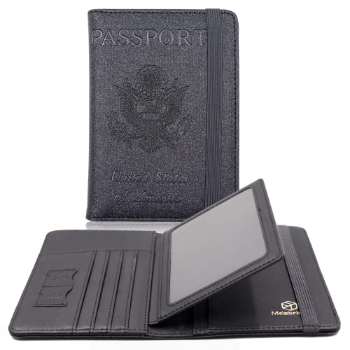 Melsbrinna Passport Holder,Passport Holder Card Slots,Cute Passport cover for Women/Men,Waterproof Rfid Blocking Travel Wallet (Glitter Black)