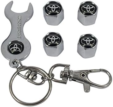 Tele Design Combo Set with Stainless Steel Tire Stem Valve Caps and Wrench Keychain For Toyota Car Enthusiast