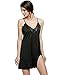 Halife Women's Sexy Sling V-neck Lace Trim Satin Chemises Slip Sleepwear (M, Black)