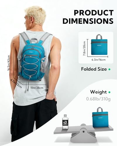 Waterfly Small Foldable Hiking Backpack: 15L Lightweight Rucksack Bag for Men Women Walking Packable Back Pack Water Resistant Daypack for Outdoor Camping Day Pack