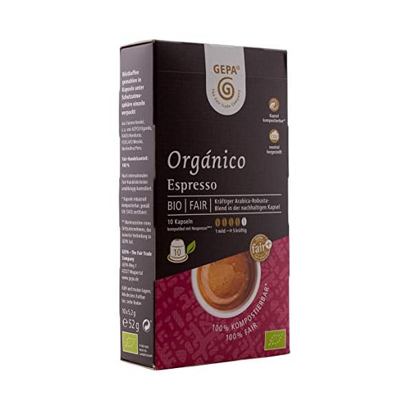 GEPA Bio Orgánico Espresso Kapsel (100x5,2g ) Röstkaffee. Bio Kaffeekapseln. 100 Stück (10x10). 100% Kompostierbar…