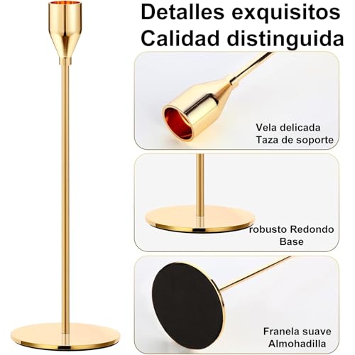 NEOROSVIKA Juego de 6 Candelabros para Velas, Vintage Cónicas Portavelas de Metal Alto, Candelabros Decorativos de Diferentes Alturas, se Adapta a Velas de 3/4 Pulgadas de Grosor (Oro)