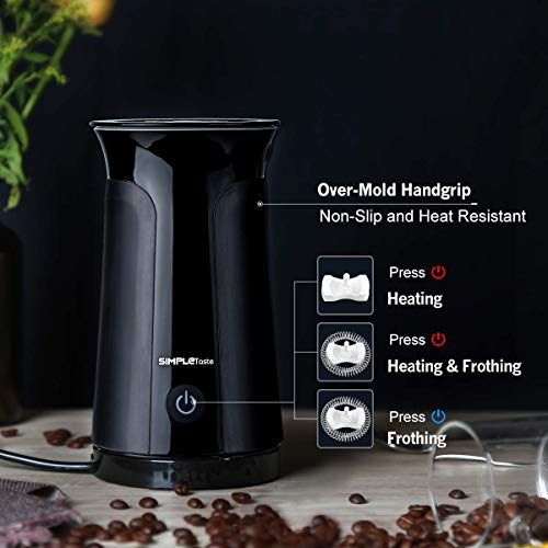 SIMPLETASTE Milk Frother and Warmer Foam Maker for Hot or Cold Drink, Automatic Shut Off, Ceramic Non Stick Interior, Patented Design, Black