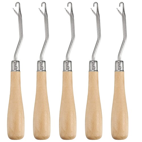 Pangda 6.2 Inch Wooden Bent Latch Hook Crochet Needle Hook Tool, Set of 5