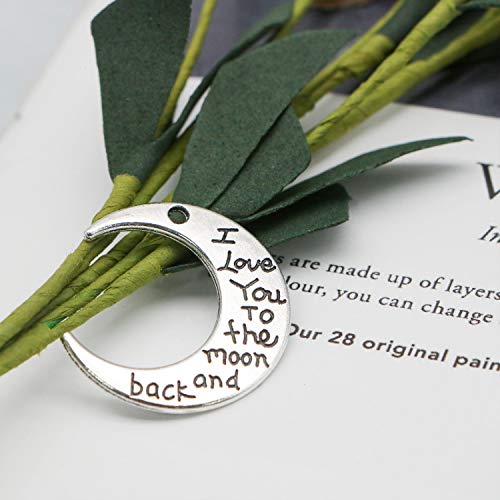 JETEHO 50 Pcs I Love You to The Moon and Back Word Charms Engraved Double Side Message Charms Pendants for Bracelet Jewelry Making