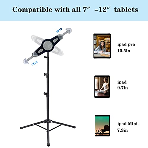 IPad Tripod Stand, Raking Foldable Floor Height Adjustable Tablet