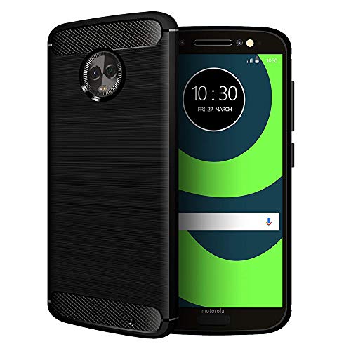 FOSO(™) Carbon Fiber Shock Proof Rugged Armor Case with Metallic Brush Finish for Moto G6 Plus (Carbon Fibre Black)