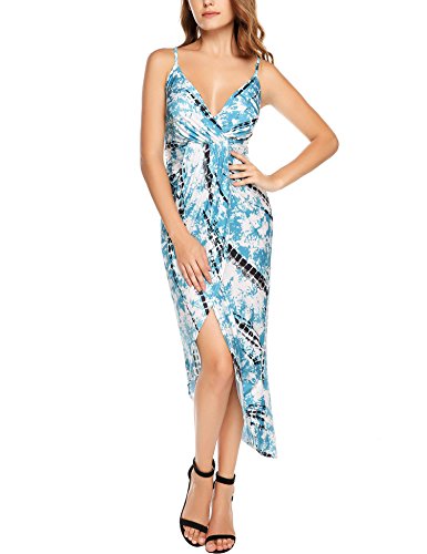 OD'lover Women's Sleeveless V Neck Spaghetti Straps Front Slit Party Club Dress
