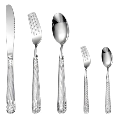 Couverts avec couteau a steak, 5 Pièces, comprenant cuillère, fourchette, lave-vaisselle, en acier inoxydable, finition miroir, Design Moderne, ensemble de couverts élégant, pour maison, restaurant