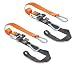 PowerTye 1&frac12;" x 6&frac12;ft Heavy-Duty Ratchet Tie-Downs, Made in USA with our Original Design Soft-Tye/Loop and Carabiner Hooks, Orange/Black (pair)