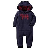 Carters Baby Boys Applique Hooded Fleece Jumpsuit Bear Plaid