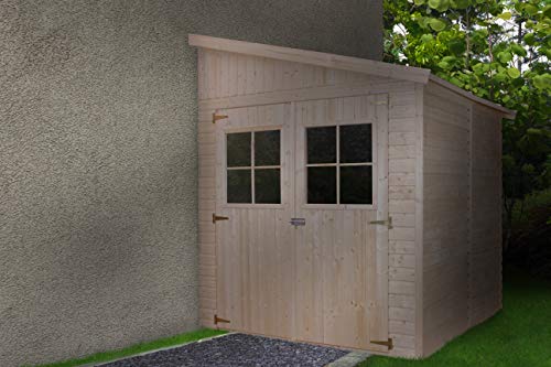 TIMBELA Holz Gartenschuppen (ohne Seitenwand) - Abstellkammer mit Fenstern - H244x211x220 cm/4 m2 Naturholz-Shiplap… – Bild 5