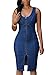 Cfanny Women's Faddish Gold Zipper Slit Front Midi Denim Dress,Blue,Large