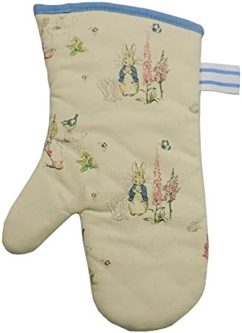 BEATRIX POTTER PETER RABBIT CREAM BLUE PINK COTTON SINGLE OVEN GLOVE 13”-33CM