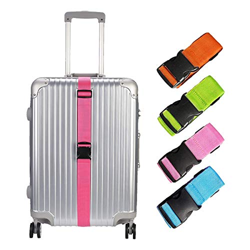 WeTest 4-Pack Adjustable Luggage Straps with ID Label, Suitcase Belts for Travel, 75 Inch, Colorful