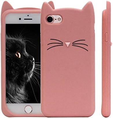 iPhone 8+/iPhone 7+ Case, Jewby 3D Silicon Case for iphone 7plus/8plus with a Free Screen Protector (Cat pink)
