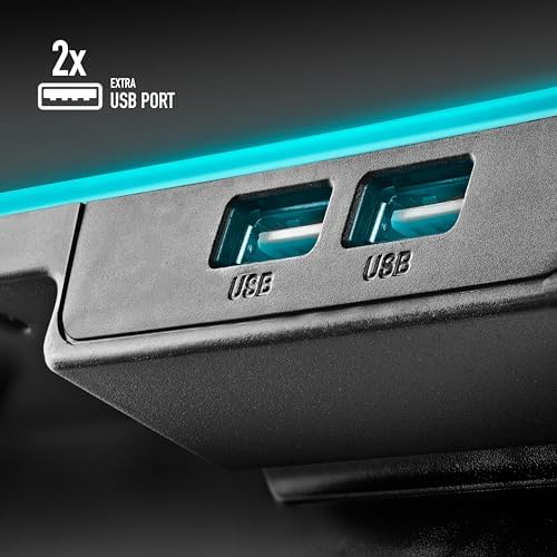 Hero Stand - Base de arrefecimento para portátil, 6 ventoinhas silenciosas, ecrã LCD, RGB, altura ajustável, 2 portas USB, suporte para smartphone, antiderrapante, 2400 RPM