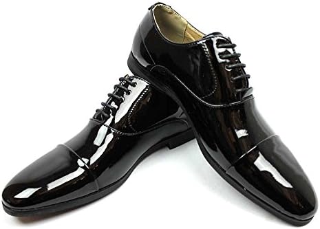 Men's Cap Toe Dress Patent Black Lace up Oxfords Tuxedo Shoes by Azar
