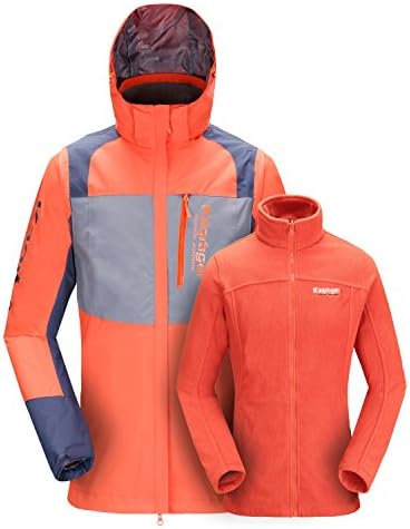 KAQITIGER Autumn &amp;Winter Outdoor Women’s Waterproof Raincoat Windproof Ski Jacket Sets (XXL, Orange Red In Gray)